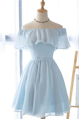 Mignon hors de l'épaule robe de retour bleu clair, robes courtes hoco
