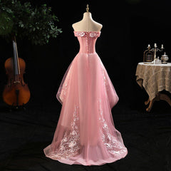 Mignon rose hors épaule en tulle basse haute avec robe de fête en dentelle, robes de retour rose