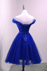 Robe de fête simple en tulle bleu royal mignon, belle robe formelle, robes de retour bleu