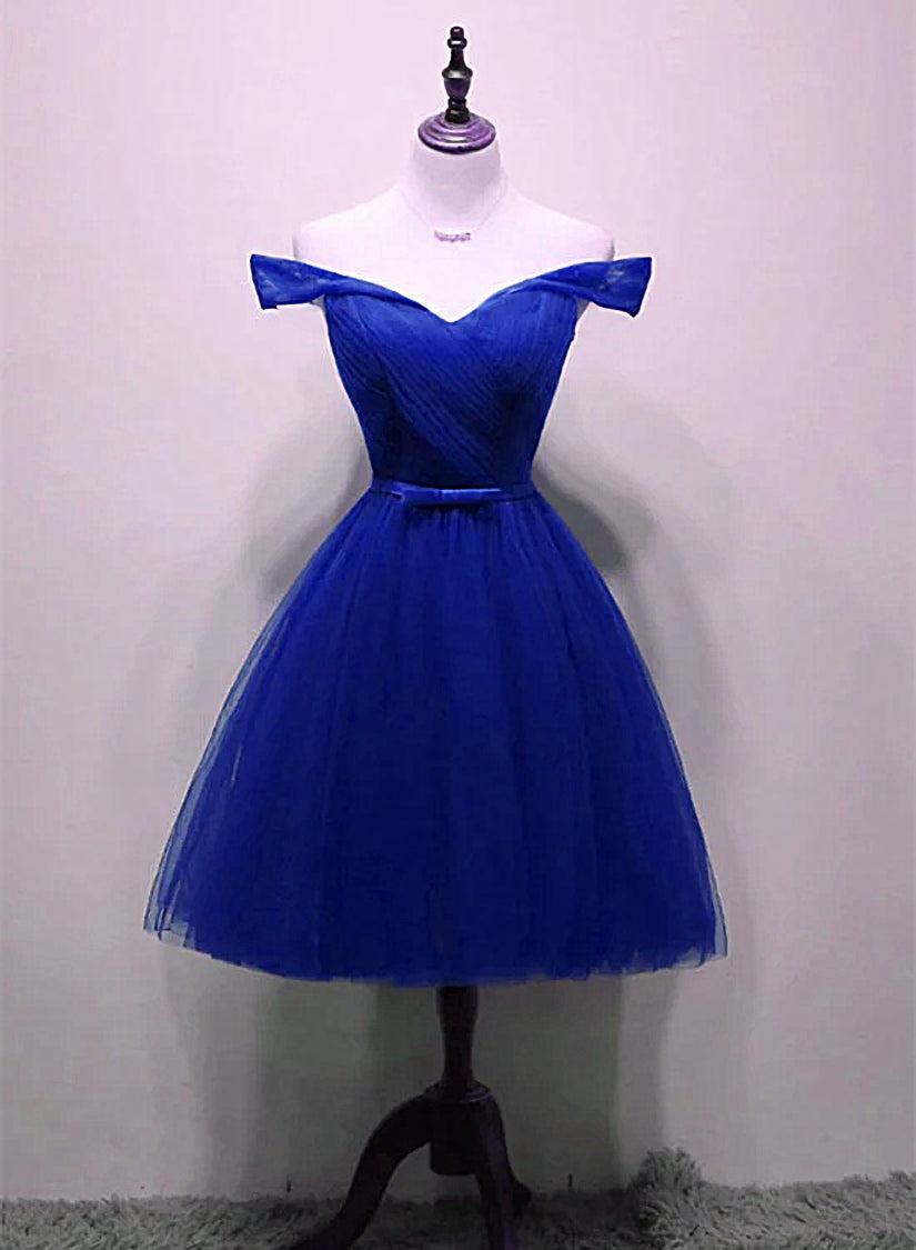 Robe de fête simple en tulle bleu royal mignon, belle robe formelle, robes de retour bleu