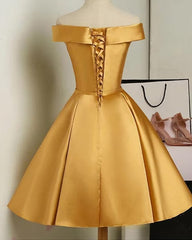 Mignon en satin knee longueur épaule robe de retour à la maison, robe de bal