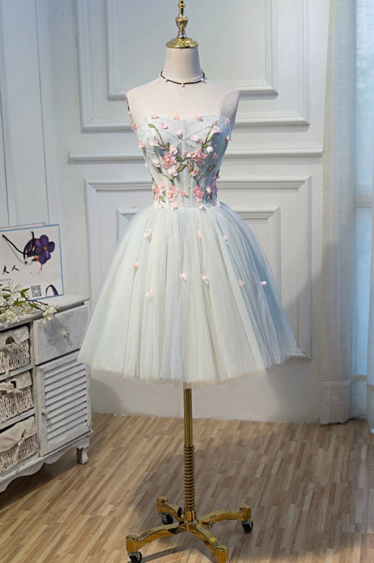 Robe de bal courte en tulle mignon avec dentelle, robe de fête de retour en ligne