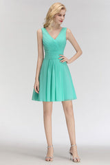 Cute V-Neck Ruffle Chiffon Bridesmaid Dress Knee Length