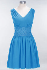 Cute V-Neck Sleeveless Lace Bridesmaid Dresses Knee Length