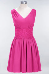 Cute V-Neck Sleeveless Lace Bridesmaid Dresses Knee Length