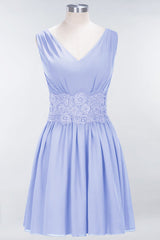 Cute V-Neck Sleeveless Lace Bridesmaid Dresses Knee Length