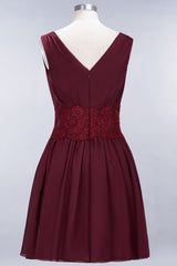 Cute V-Neck Sleeveless Lace Bridesmaid Dresses Knee Length