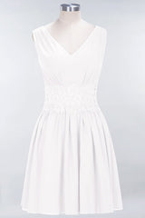 Cute V-Neck Sleeveless Lace Bridesmaid Dresses Knee Length