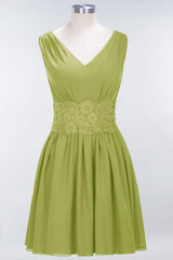 Cute V-Neck Sleeveless Lace Bridesmaid Dresses Knee Length