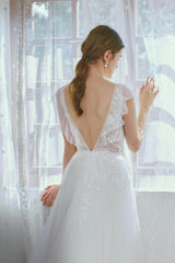 A-Line Floor Length Lace Tulle Wedding Dress CW2665