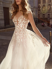 Wholesale Beach Boho Wedding Dresses A-Line Boat Neck Sleeveless Floor Length Organza Bridal Gowns With Flower Solid Color