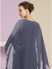 Aimishang  Sheath / Column Mother of the Bride Dress Wedding Guest Elegant Jewel Neck Floor Length Chiffon Half Sleeve with Sequin Tier Solid Color