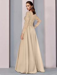 Aimishang  A-Line Mother of the Bride Dress Wedding Guest Party Elegant Scoop Neck Floor Length Chiffon Half Sleeve with Lace Ruching