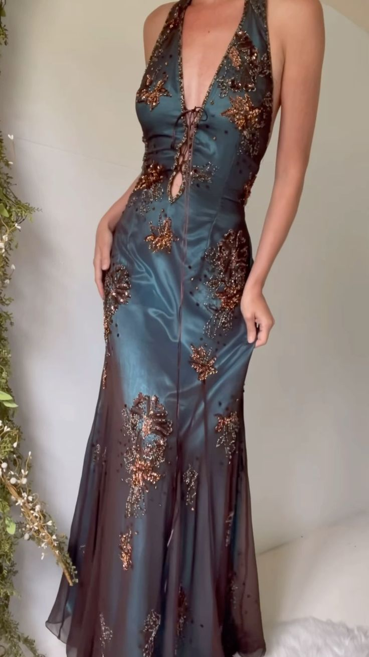 Elegant Teal Halter V Neck Mermaid Beading Vintage Long Formal Party Dresses, HZ0319