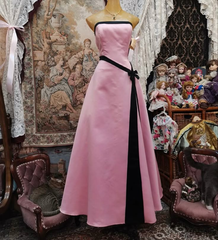 Pink Strapless A-Line Satin Vintage Long Formal Evening Party Dresses, HZ0319