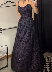 Elegant Spaghetti Straps A-Line Chiffon Vintage Long Party Dresses Birthday Dress, HZ0319