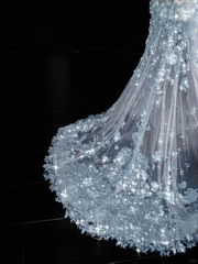 Blue Sleeveless Mermaid Beading Appliques Long Evening Dress Birthday Outfits, HZ0319