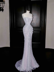 Gorgeous Strapless Mermaid Sequins Beading Long Evening Dress Birthday Outfits, HZ0319