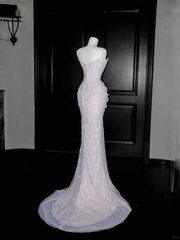 Gorgeous Strapless Mermaid Sequins Beading Long Evening Dress Birthday Outfits, HZ0319