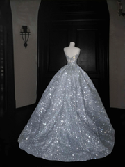 Gorgeous Strapless Mermaid Shiny Long Evening Dress Birthday Outfits with Train, HZ0319