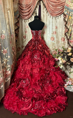 Wine Red Strapless Beading A-Line Retro Long Party Dress Evening Ball Gown, HZ0319