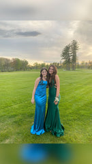 Green V Neck Backless Mermaid Satin Long Prom Dress Formal Party Dress, HZ0319
