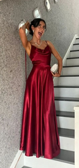Simple A Line Burgundy Long Prom Dress Bridesmaid Dresses