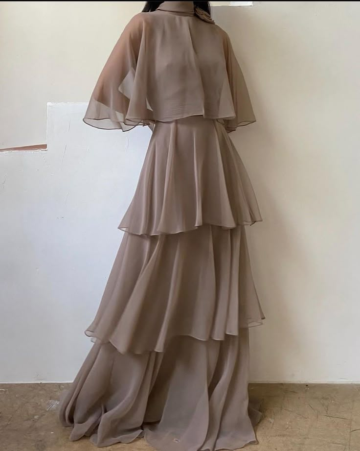 Modest High Neck A-Line Chiffon Layers Elegant Long Formal Party Dress, HZ0319