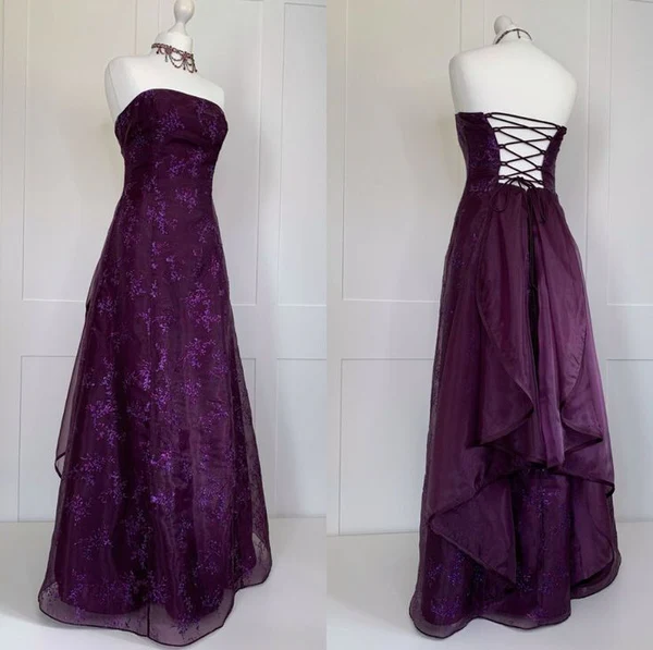 Dark Purple Strapless A-Line Chiffon Vintage Long Party Dress Evening Gown, HZ0319