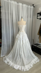 White Strapless A-Line Lace Long Party Dress Vintage Wedding Dress, HZ0319