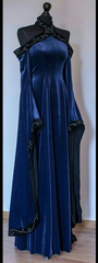Vintage Dark Blue Halter Neck A-Line Velvet Long Formal Prom Dress Evening Dress, HZ0319