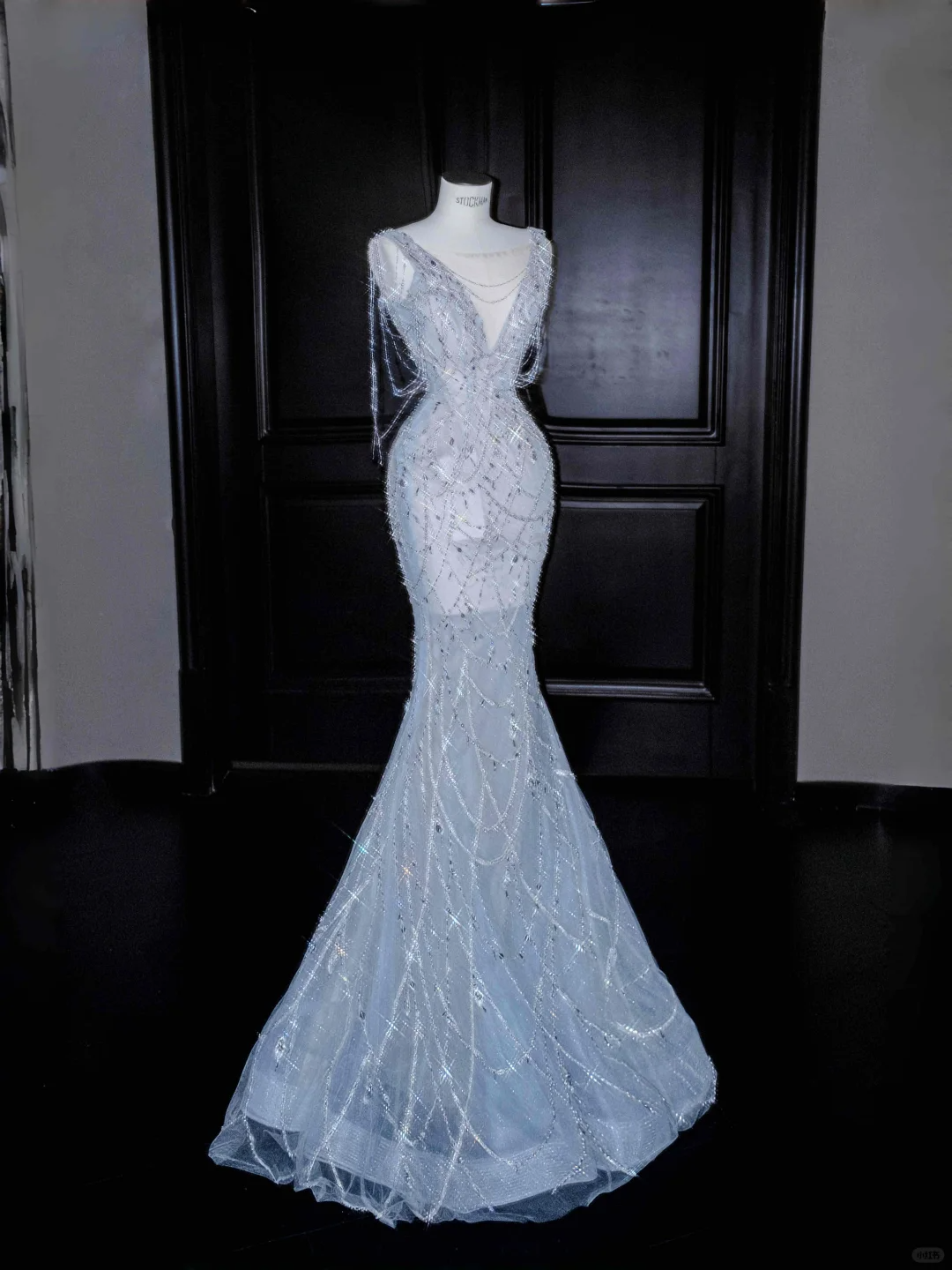 Light Blue Sleeveless Mermaid Beading Long Evening Dress Birthday Outfits, HZ0319