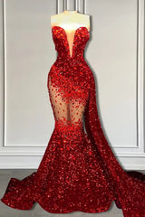Red Mermaid Style Prom -jurk met sweetheart pailletten en ruches