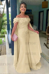 Off-The-Shoulder Mermaid Chiffon Wedding Guest Dresses Long with Appliques