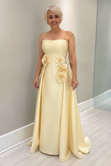 Dusty Blue Satin Mother of the Bride Dress Strapless with Flowers