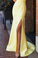 Daffodil Strapless Split Long Party Dress Simple Mermaid Prom Gown