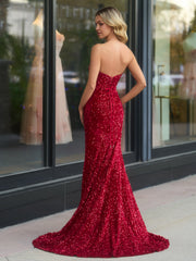 Dahlia |Mermaid Strapless Sequins Long Prom Dress with Slit