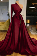 Dark Blue Long Sleeves Mermaid Prom Dress Split