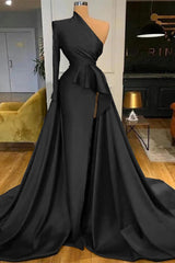 Dark Blue Long Sleeves Mermaid Prom Dress Split