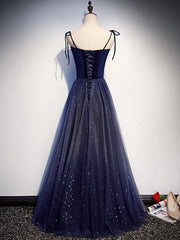 Dark Blue Starry Prom Dresses Spaghetti Strap Long Evening Dress FD1225B