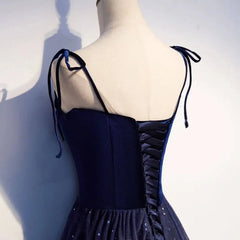 Dark Blue Starry Prom Dresses Spaghetti Strap Long Evening Dress FD1225B