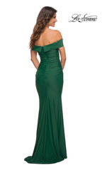 La Femme Ruched Long Off-the-Shoulder Prom Dress