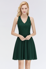V-Neck Knee Length Floral Lace Birdesmaid Dresses