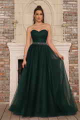 Elegant Strapless Sweetheart Tulle Ball Gown Prom Dress Long