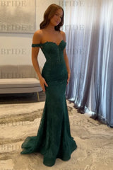 Off-the-Shoulder Mermaid Evening Dress Lace Prom Dress Long