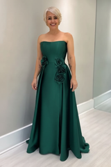 Dusty Blue Satin Mother of the Bride Dress Strapless with Flowers