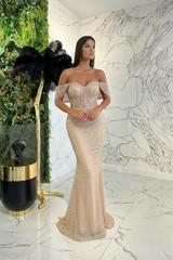 Dark Green Sweetheart Off-The-Shoulder Prom Dress With Appliques Sequins
