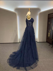 Black A-line 2024 Prom Dress Lace Applique Sweetheart Tulle Evening Dress UK