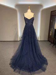 Black A-line 2024 Prom Dress Lace Applique Sweetheart Tulle Evening Dress UK