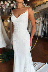 Modest Spaghetti Straps Mermaid/Trumpet White Wedding Gown